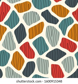 Scandinavian style seamless pattern. Modern minimal geometric surface print. Spotted organic texture. Handdrawn doodle contempopary motif. Colorful mosaic wallpaper. Vector abstract background