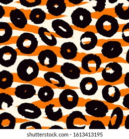 Scandinavian style seamless pattern. Modern geometric surface print. Spotted freehand brush texture. Handdrawn doodle contempopary wallpaper. Vector abstract background