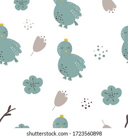 Estilo escandinavo con un estilo impecable con pájaros estilizados y flores. Concepto ilustración vectorial.Mano ahogada.