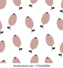 Scandinavian style seamless pattern with stylized leaf and flowers. Concept vector illustration. Hand drown.