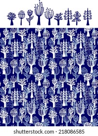 Scandinavian style: seamless pattern with winter forest and set of trees