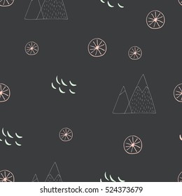 Scandinavian style seamless vector pattern. Holidays in mountains.