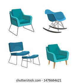Scandinavian style set vector elements. Different types of armchairs for the living room in modern style.