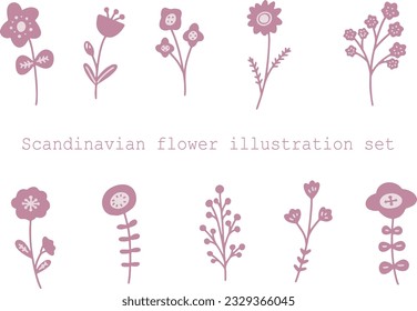 Scandinavian style simple flower hand-drawn illustration set