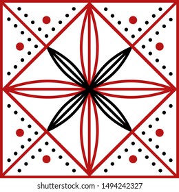 Scandinavian style. Simple graphic ethno pattern, with signs of Solaris. Pattern for embroidery on clothes. Can be used as a sample of tiles, printing on fabric, paper design, scrapbooking.