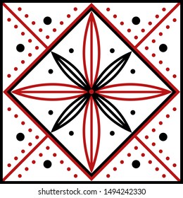 Scandinavian style. Simple graphic ethno pattern, with signs of Solaris. Pattern for embroidery on clothes. Can be used as a sample of tiles, printing on fabric, paper design, scrapbooking.