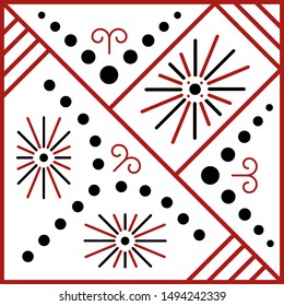 Scandinavian style. Simple graphic ethno pattern, with signs of Solaris. Pattern for embroidery on clothes. Can be used as a sample of tiles, printing on fabric, paper design, scrapbooking.