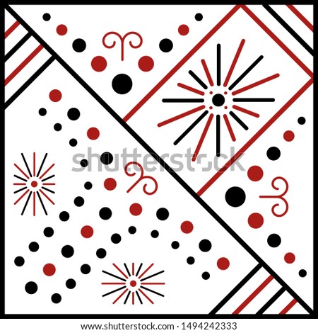 Scandinavian style. Simple graphic ethno pattern, with signs of Solaris. Pattern for embroidery on clothes. Can be used as a sample of tiles, printing on fabric, paper design, scrapbooking.