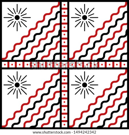 Scandinavian style. Simple graphic ethno pattern, with signs of Solaris. Pattern for embroidery on clothes. Can be used as a sample of tiles, printing on fabric, paper design, scrapbooking.