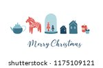 Scandinavian style, simple and stylish Merry Christmas greeting card with hand drawn elements, quotes, lettering