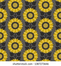 Scandinavian style sunflowers floral vector gray and yellow seamless pattern. Wrapping paper design.