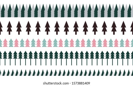 Scandinavian style trees. Doodle forest seamless line texture for greeting cards, fabric or wrapping paper holiday designs