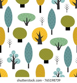 Scandinavian style trees seamless pattern on white background. Cute forest vector illustration. Design for textile, wallpaper, fabric.