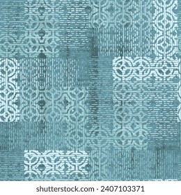 Scandinavian Style turquoise blue Geometric Design In A Retro 1970s Color Palette. Mid Century Modern Seamless Pattern Repeat.