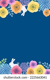 Scandinavian style watercolor touch flower and rabbit frame