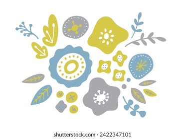 Scandinavian style yellow and gray hand drawn flower bouquet illustration