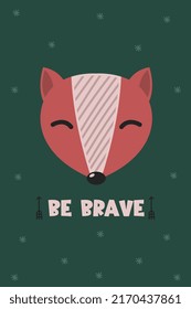 Scandinavian Stylish Cute Fox Head Poster for Nursery. Cute Scandinavian Fox Art Print Wall Decoration