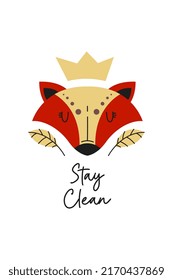 Scandinavian Stylish Cute Fox Head Poster for Nursery. Cute Scandinavian Fox Art Print Wall Decoration