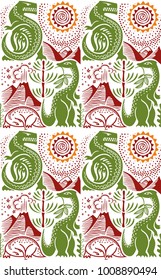 Scandinavian stylized dinosaurs. Seemless vector ornament