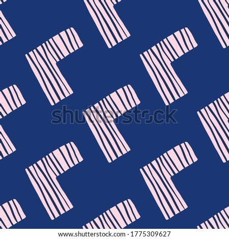 Scandinavian stylized pattern with light pink geometric corners on dark blue background. Vector illustration. Abstract colorful pattern for textile, kids clothes, wrapping paper, wallpaper