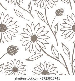 Patrón de azulejos sin costuras de girasol escandinavo con girasoles minimalistas y tonos neutros ideal para espacios limpios y aireados concepto como girasoles minimalistas y tonos neutros crean patrón de azulejos sin costuras de girasol escandinavo para espacios limpios y aireados en Foto de archivo Concepto y espacio vacío en el lado izquierdo, sin texto --ar 7:2 --tile