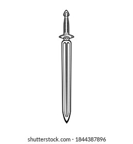 Ilustración del vector de la espada escandinava. arma medieval, accesorio de caballero nórdico. Concepto de historia o batalla para plantillas de tatuajes o emblemas de roles