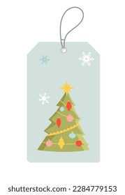 Scandinavian tag with Christmas tree. Winter holidays and festivals, New Year. Template, layout and mock up. Composition in Bohemian style. Cartoon flat vector illustration