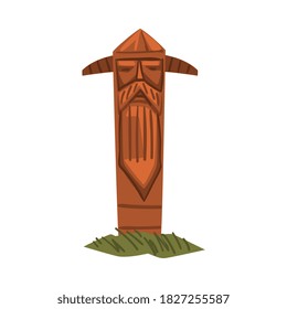 Scandinavian Totem Pole, Scandinavian Mythology Symbol Cartoon Style Vector Illustration