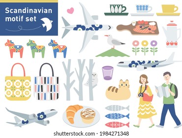 scandinavian travel motif illust set
