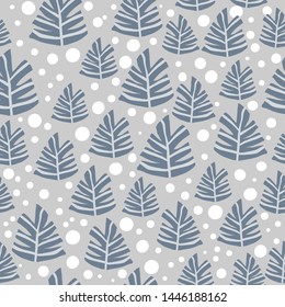 Scandinavian tree seamless pattern. Doodle forest background. Hand drawn design for fabric, textile print, wrapping paper, children textile