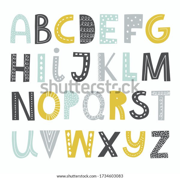 Scandinavian Vector Alphabet Kids Hand Drawn Stock Vector (Royalty Free ...