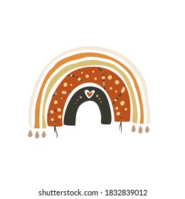 Afiche del arco iris boho vector escandinavo. Perfecto para los niños con decoración de pared de habitaciones, diseño textil y de niños. Arte de moda decorativo infantil a mano.