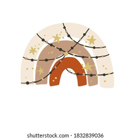 Afiche del arco iris boho vector escandinavo. Perfecto para los niños con decoración de pared de habitaciones, diseño textil y de niños. Arte de moda decorativo infantil a mano.