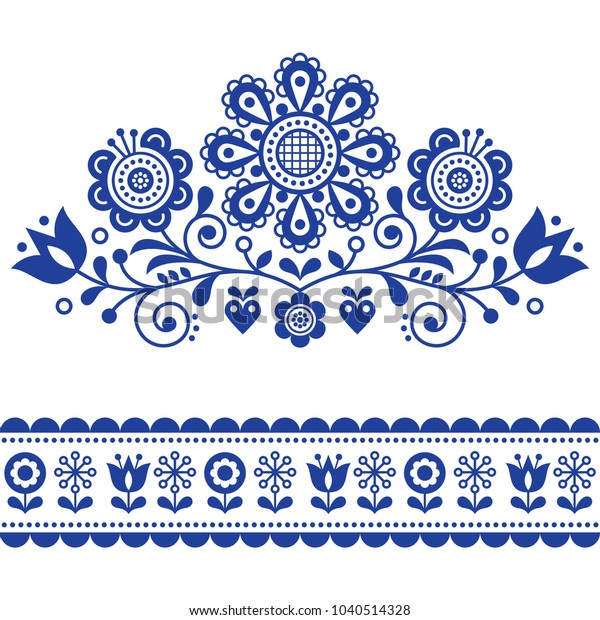 スカンジナビアのベクター画像と花 伝統的な花柄の枠や縁取りのデザイン 伝統的なかわいい装飾 スカンジスタイル 古風な外観 スウェーデン ノルウェーの刺繍スタイル のベクター画像素材 ロイヤリティフリー
