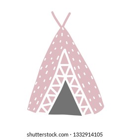Scandinavian vector illustration of teepee with ethnic ornaments. Isolated on white background.
For kids, fabric, clothes design, bed linen, wallpaper, scrapbooking, stamping, stickers, signs, logo.