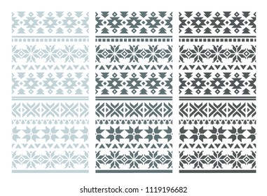 Scandinavian vector pattern. Geometric patterns on white background. Figure with three types of ornament.  The ornaments are seamless because they are suitable for any design