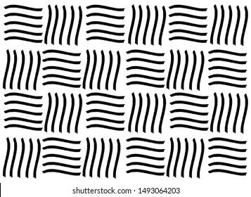 scandinavian vector pattern of lines with a black marker on a white background. Simple shapes in grunge texture