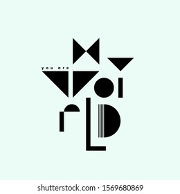 Scandinavian vector print You are My world. Type text template for Valentines Day. Valentines day background. Lettering illustration, concept for posters, greeting card, t shirt design, interior, bags
