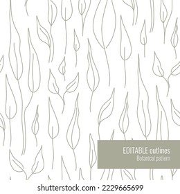 Scandinavian vector seamless pattern of many small contour leaves. Editable outline. Hand drawn plant concept. Trendy textile print. Decorative art element for packaging design, advertising layout.