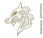 Scandinavian Viking design. Dragon head painted in Old Norse Celtic style, isolated on white, vector illustration