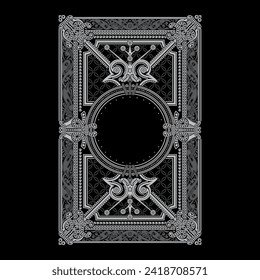 Scandinavian Viking design. Frame in Ancient Celtic Scandinavian style with floral ornaments, isolated on black, vector illustration