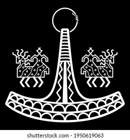 Scandinavian Viking design. Image of the Hammer of the Old Norse God and Celtic Scandinavian ornament, vector illustration
