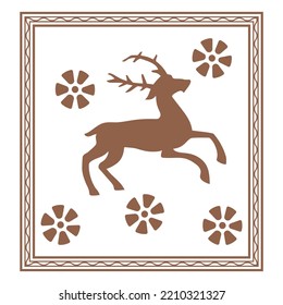 Scandinavian Viking design. Reindeer painted in vintage retro style, isolated on white, vector illustration