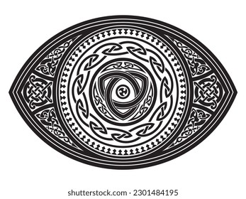 Scandinavian Viking design. Round Celtic design in Old Norse style, isolated on white, vector illustration