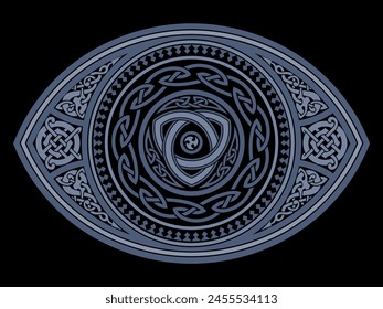 Scandinavian Viking design. Round Celtic design in Old Norse style, isolated on black, vector illustration