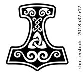 Scandinavian Viking design. Thors hammer and the Scandinavian ornament, isolated on black, vector illustration