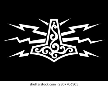 Scandinavian Viking design. Thors hammer and the Scandinavian ornament, isolated white, vector illustration svg