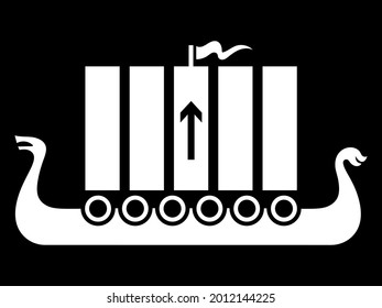 Scandinavian Viking design. Warship of the Vikings, isolated on black, vector illustration