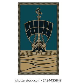 Scandinavian Viking design. Warship of the Vikings, isolated on white, vector illustration