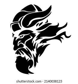 Scandinavian Viking Head tattoo. Silhouette design about warrior, knight, adults theme